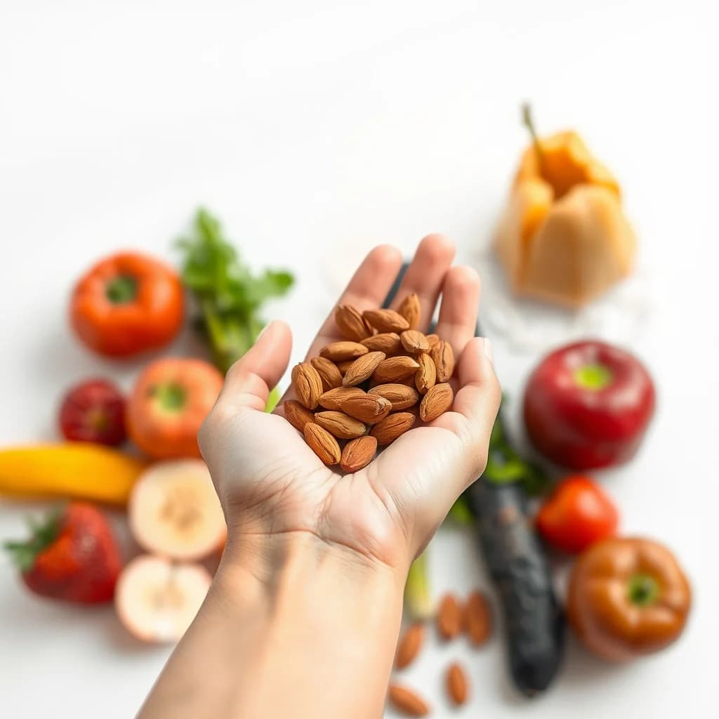 Tangan memegang kacang kenari untuk kesehatan jantung dan kulit cerah