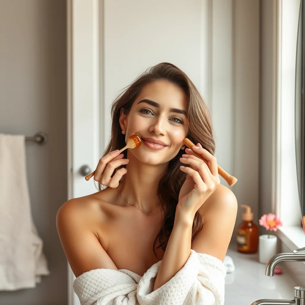 Perempuan menerapkan madu pada wajahnya untuk mendapatkan kulit wajah alami