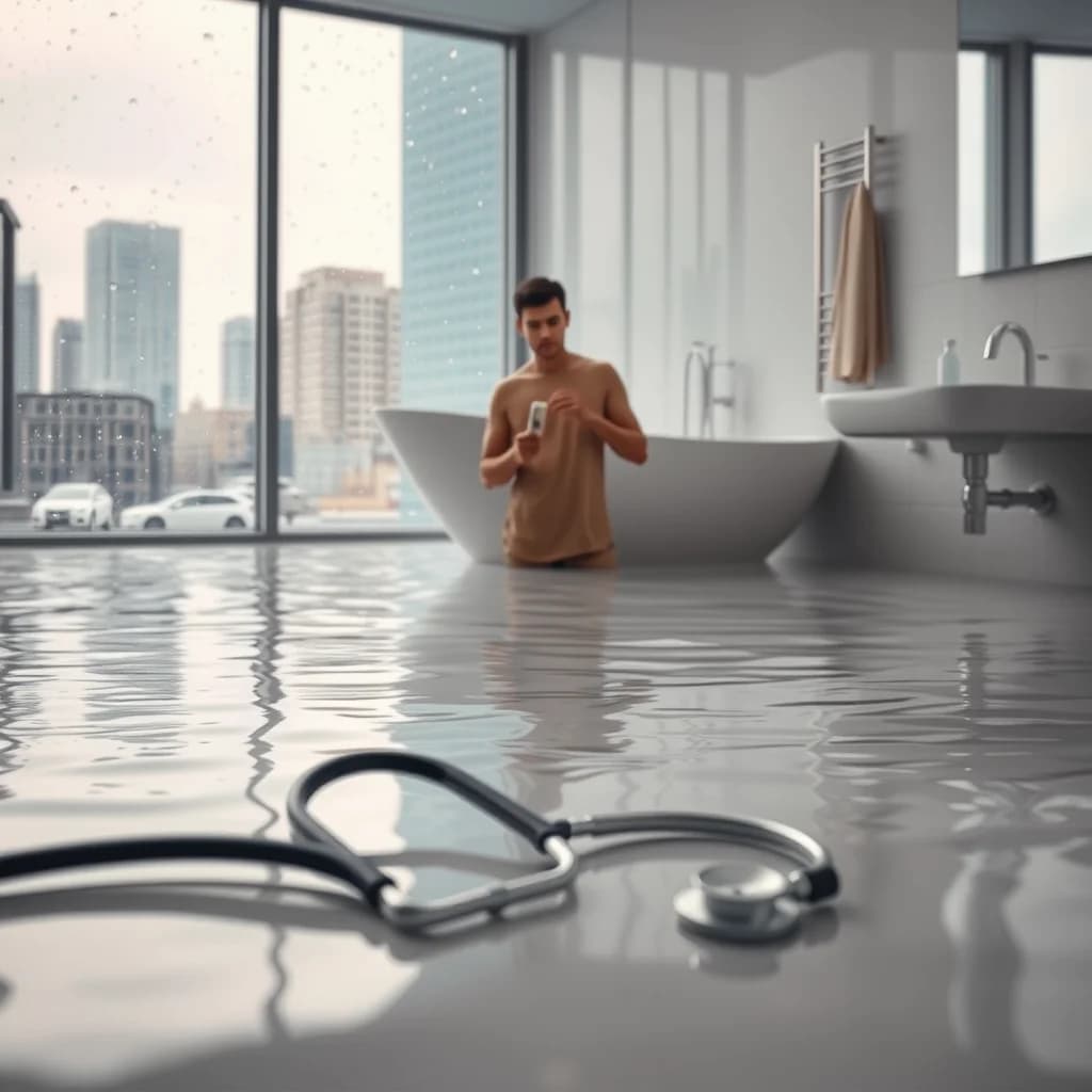 Orang warga memeriksa suhu tubuh sendiri saat musim hujan dan banjir melanda