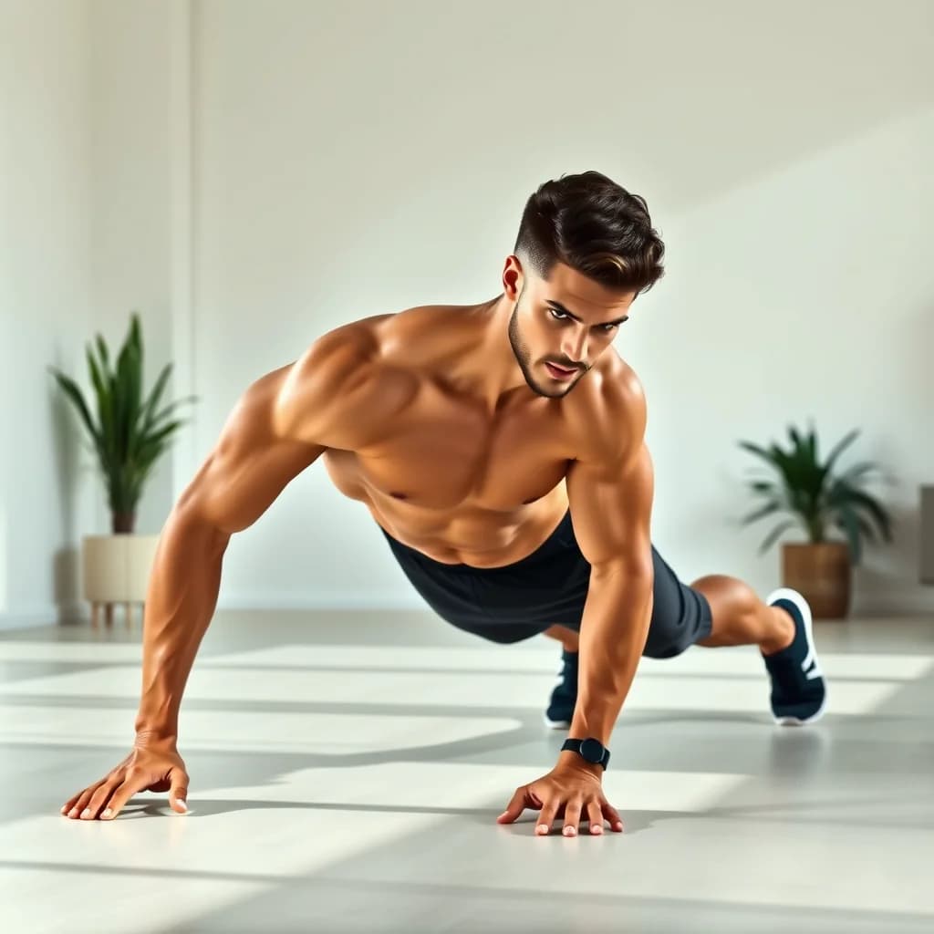 Atlet melakukan plank dengan otot perut yang kuat untuk mendapatkan badan ideal