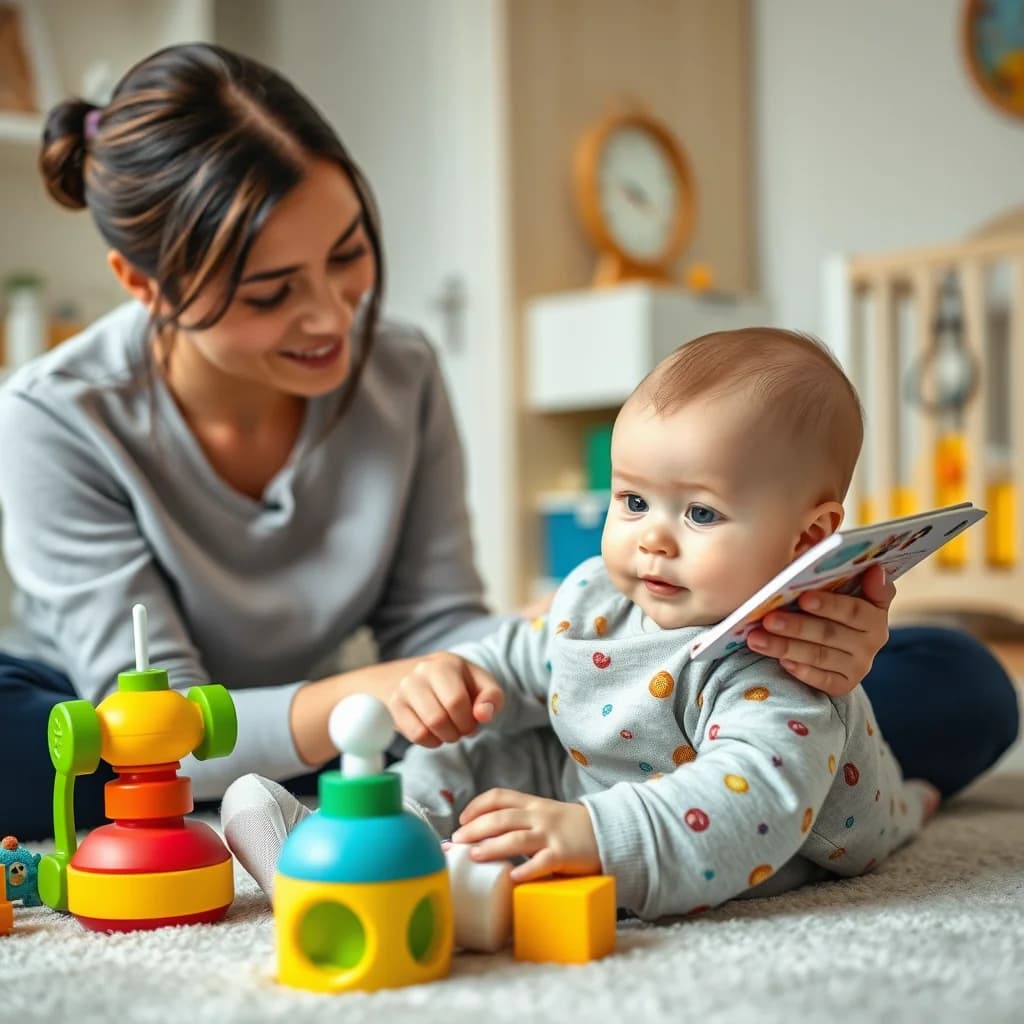 Bayi 7 bulan bermain dengan bantuan pengasuh sambil mengembangkan kemampuan