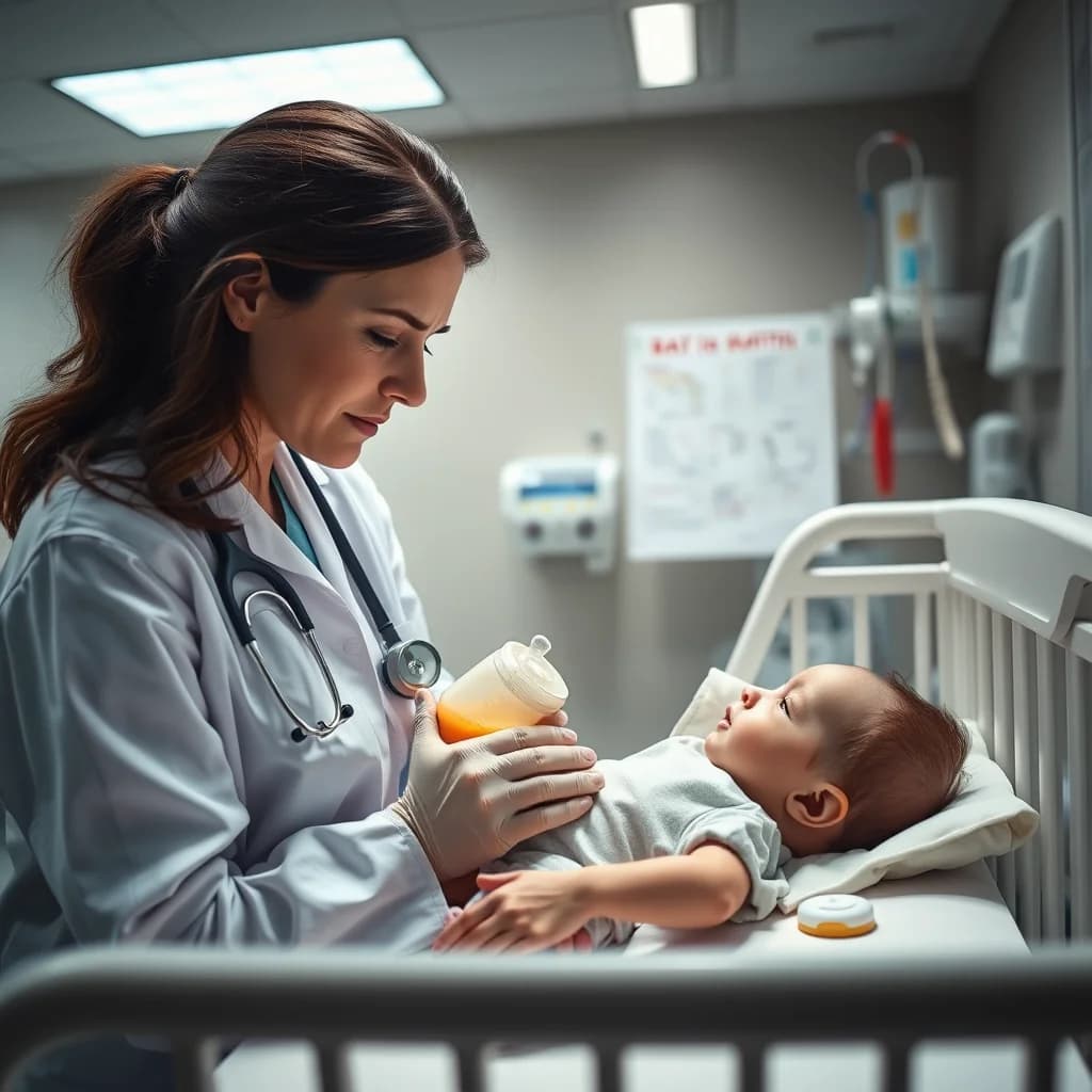 Dokter anak memeriksa bayi yang sering muntah karena asam lambung