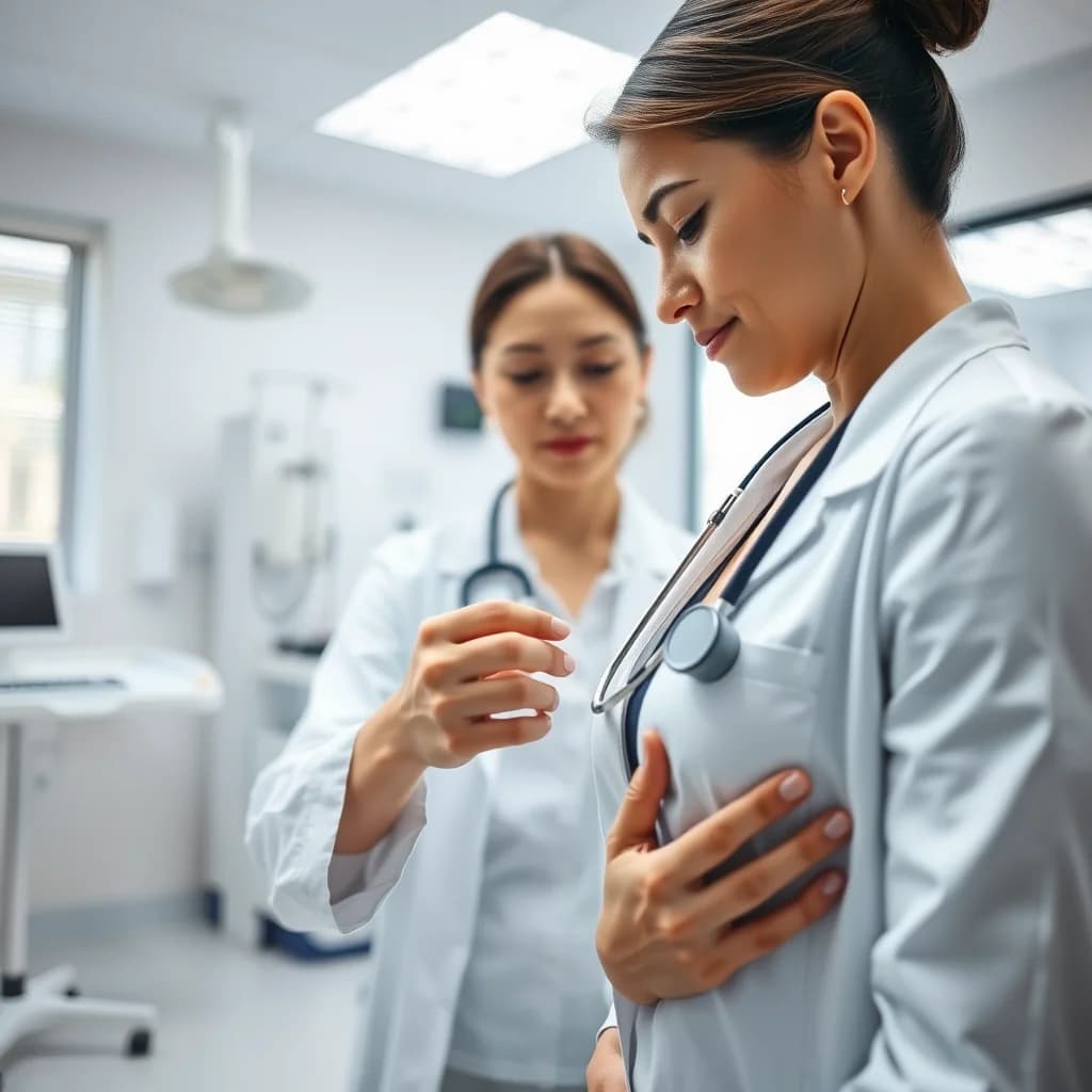 Dokter memeriksa benjolan nyeri di payudara pasien