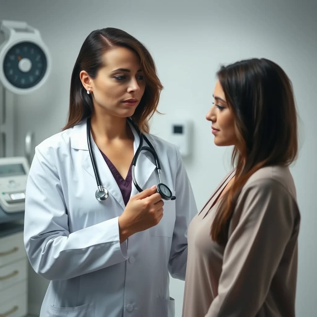 Dokter perempuan profesional memeriksa payudara pasien untuk mendeteksi benjolan