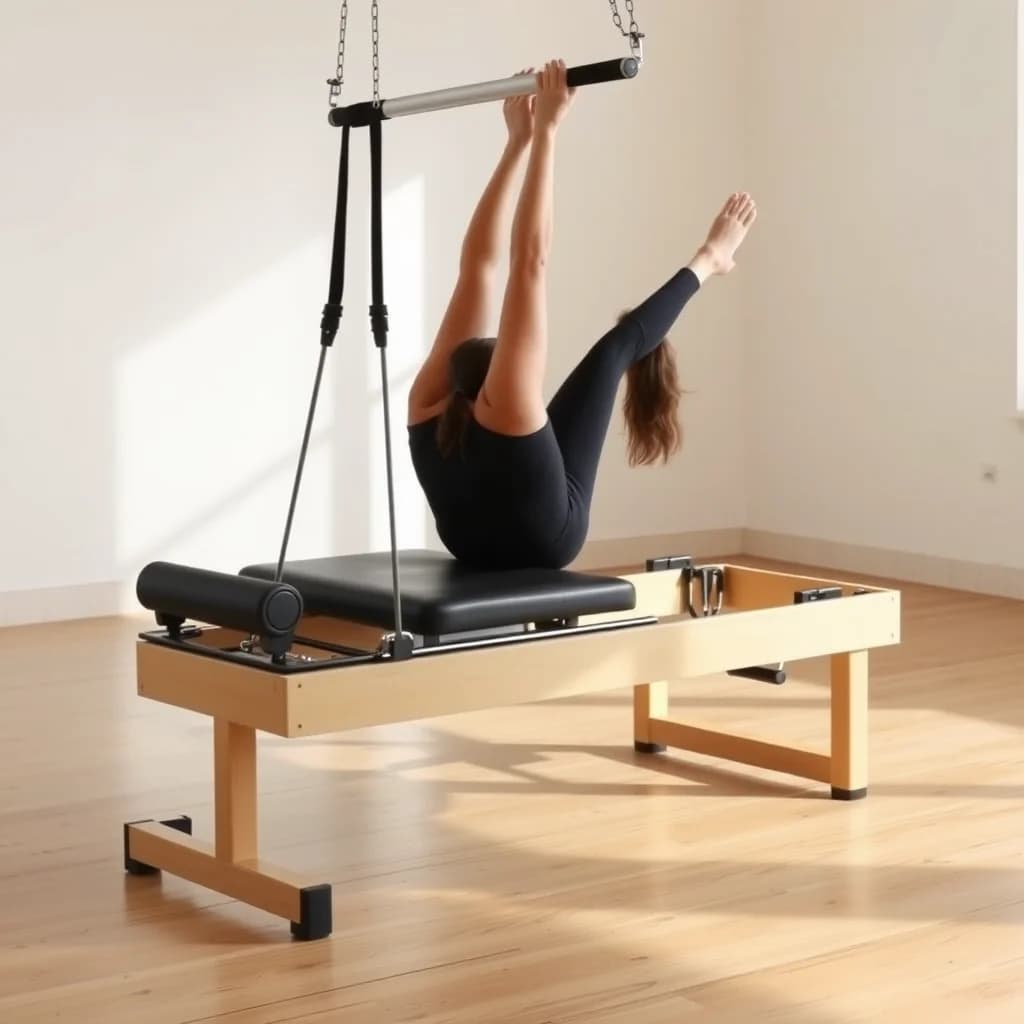 Orang melakukan latihan Cadillac Pilates untuk meningkatkan keseimbangan, kelenturan, dan kekuatan otot