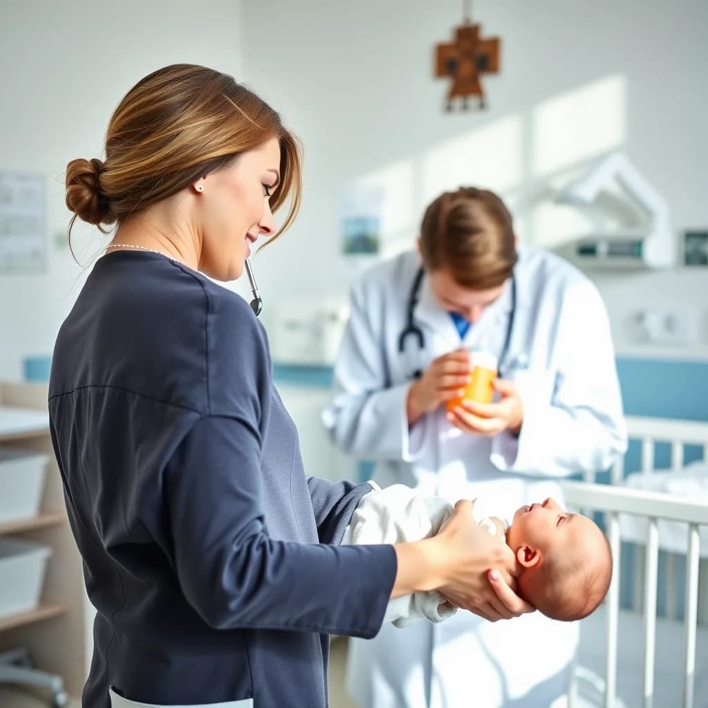 Dokter anak memeriksa bayi untuk mengatasi susah BAB dan sembelit