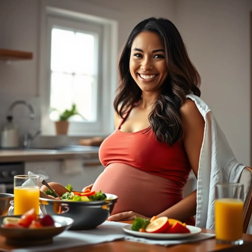 Ibu hamil makan sayuran dan buah-buahan untuk meningkatkan nafsu makan