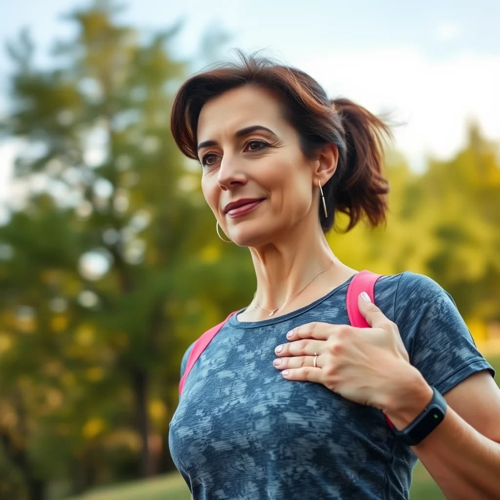 Ketua perempuan yang sehat melakukan tes bicara untuk menentukan intensitas olahraga sesuai kondisi tubuh