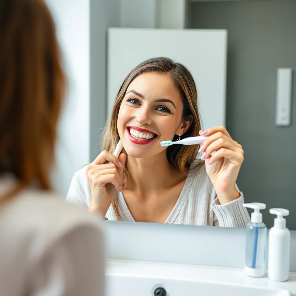 Ibu memeriksa gigi palsu sendiri untuk menjaga kebersihan