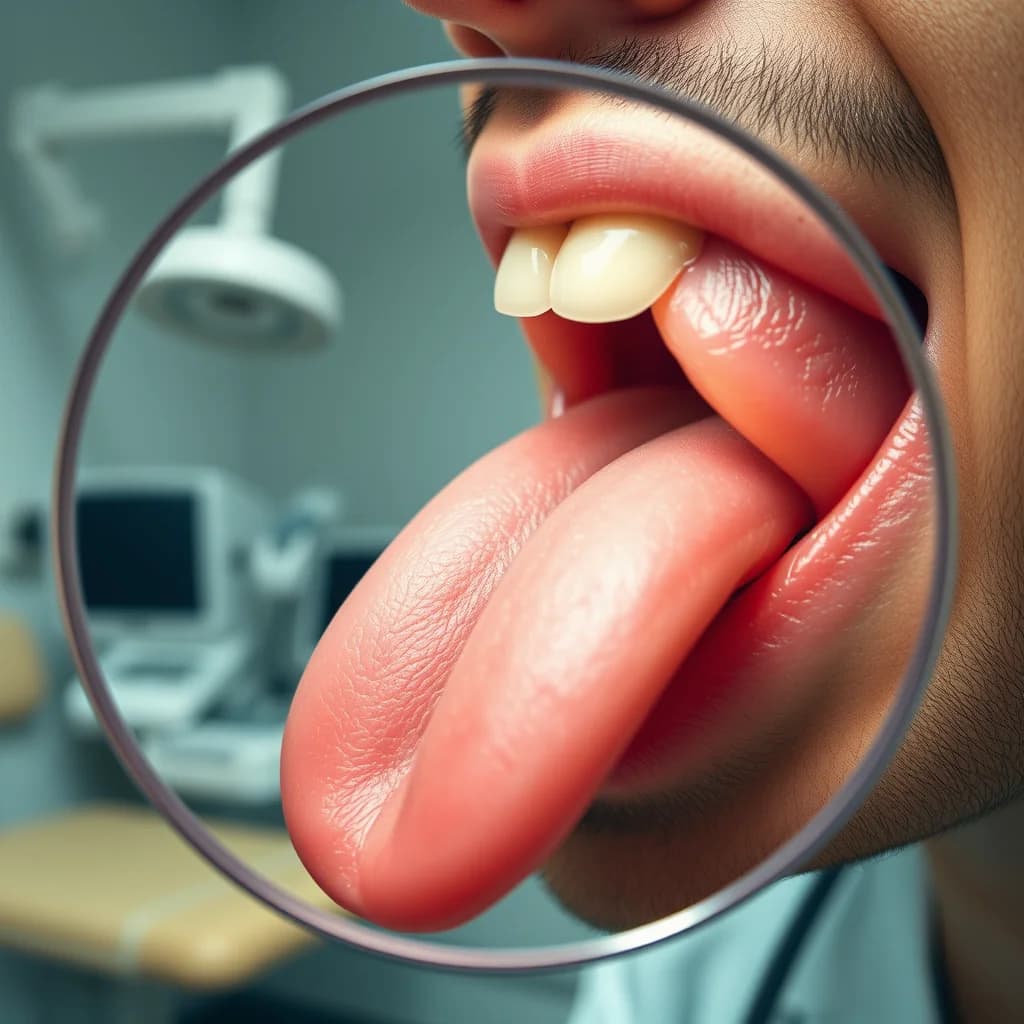 Dokter memeriksa lidah pasien untuk mendeteksi gejala kanker lidah