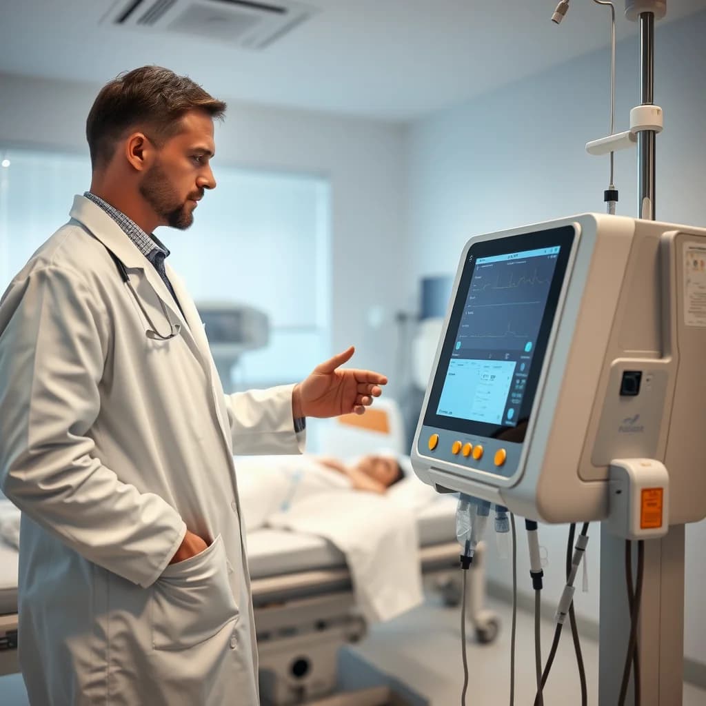 Dokter memeriksa mesin dialisis untuk pasien gagal ginjal