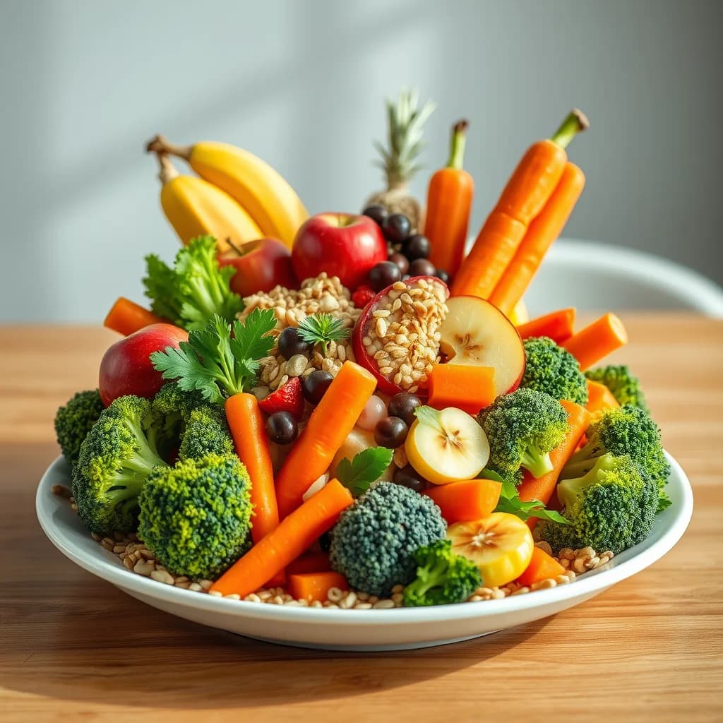 Salad buah sehat dengan sayuran berserat tinggi dan biji-bijian