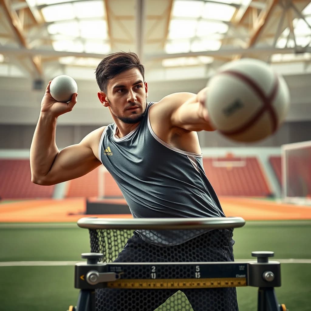 Atlet memanjatkan tolak peluru dalam sebuah pertandingan olahraga atletik