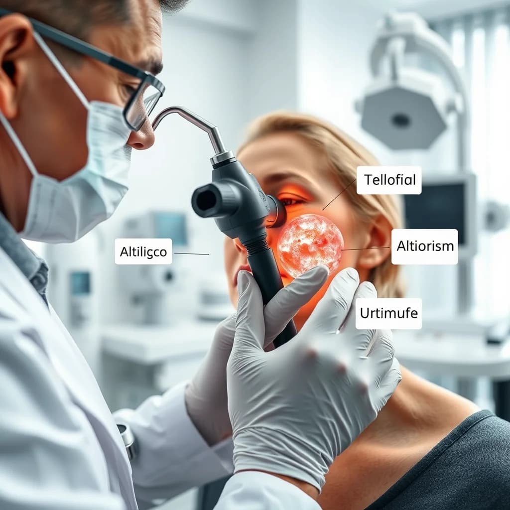 Dermatolog memeriksa kulit pasien untuk mendeteksi kondisi pigmentasi