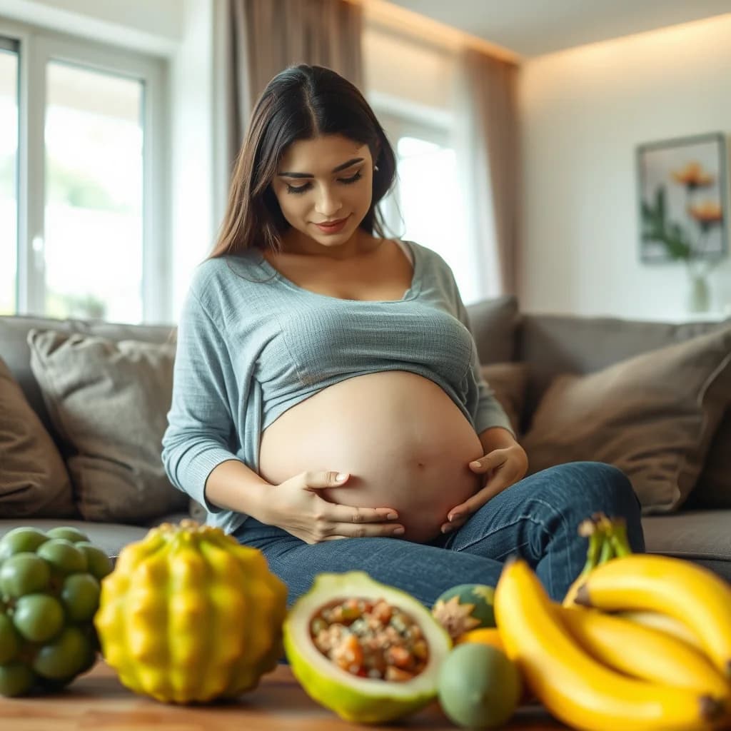 Ibu hamil dengan kedondong segar di tangan