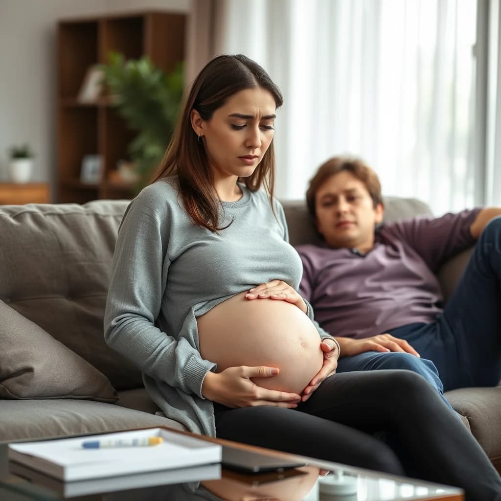 Ibu hamil mengalami kram perut dan terlihat cemas