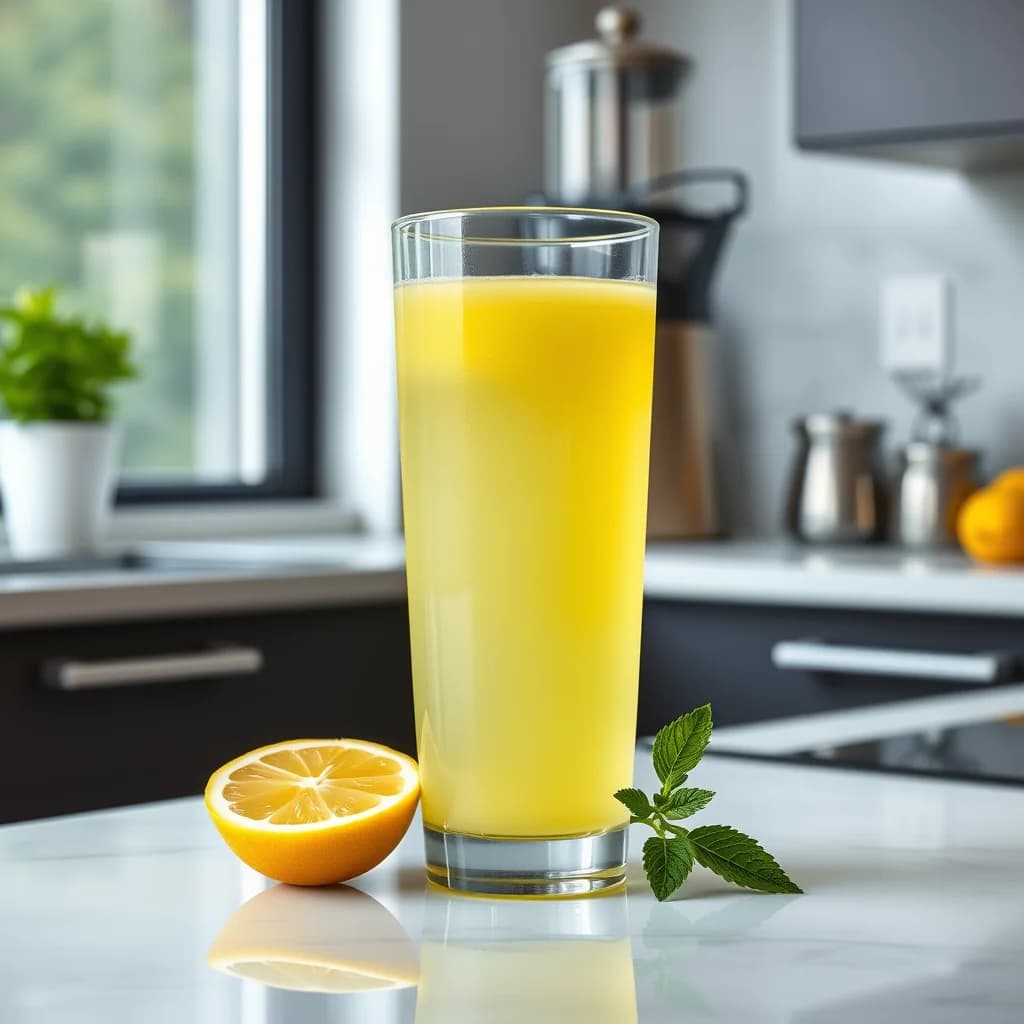 Minuman jus lemon segar dengan daun mint yang segar