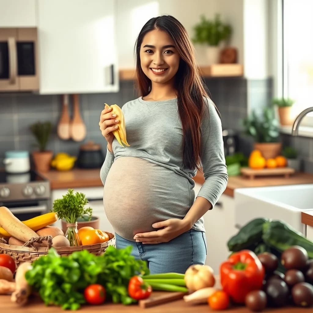 Ibu hamil memilih sayuran segar untuk memenuhi kebutuhan nutrisi