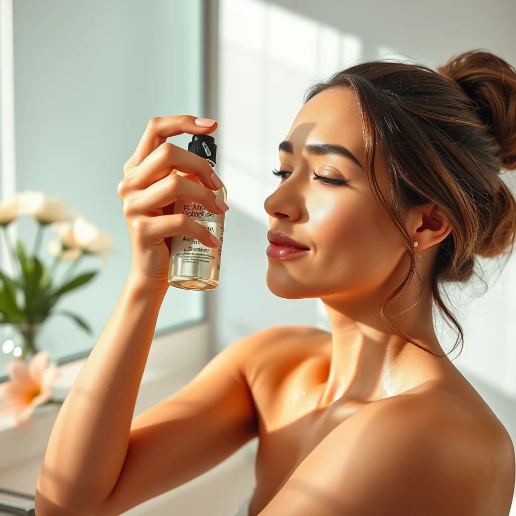 Perempuan memakai toner air mawar untuk kulit yang sehat