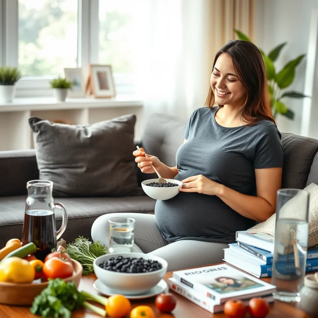 Ibu hamil memakan ketan hitam untuk mendapatkan nutrisi yang seimbang