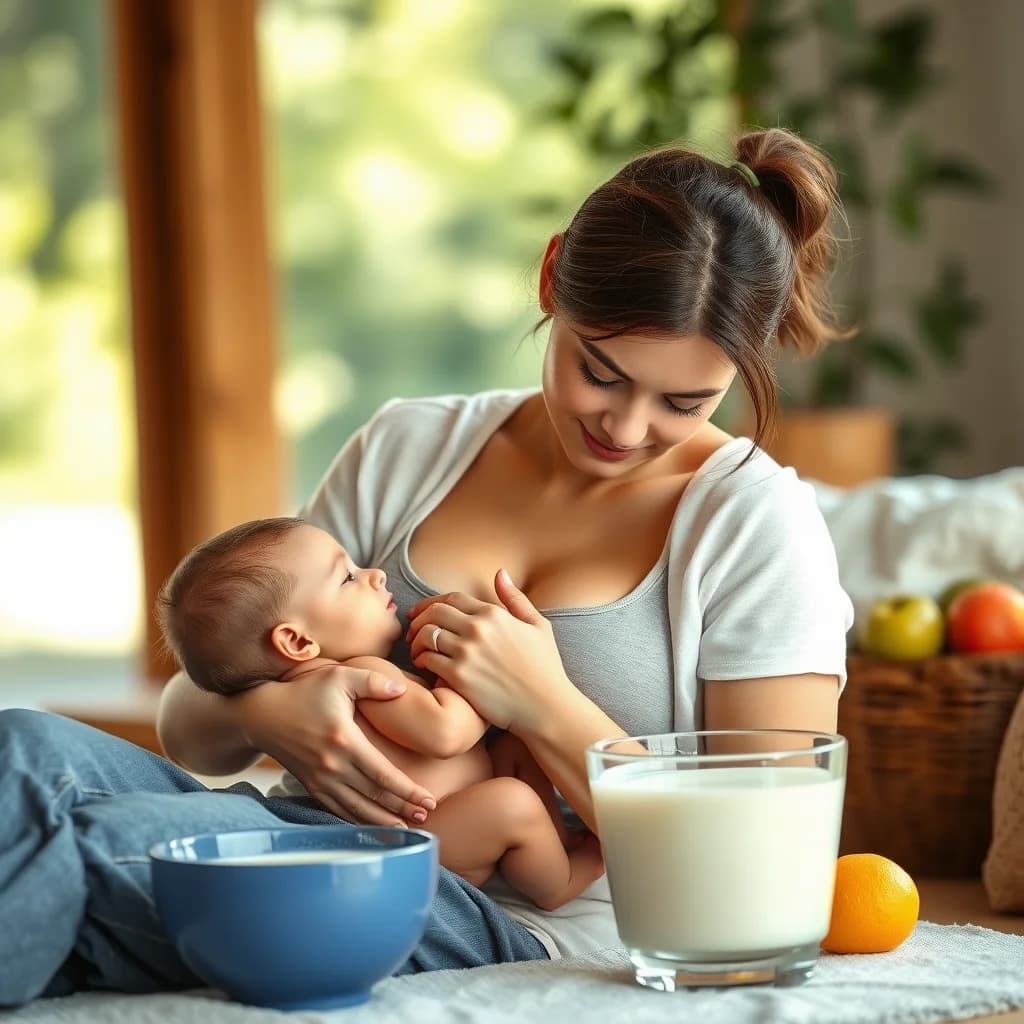 Ibu menyusui anaknya dengan susu organik untuk mendukung tumbuh kembang optimal