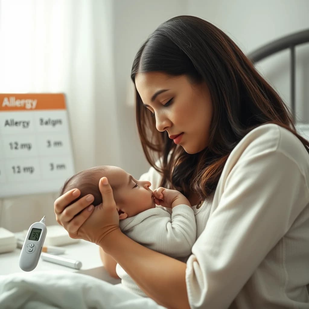 Ibu memeriksa suhu dan kelembaban hidung bayinya untuk mencegah sering bersin