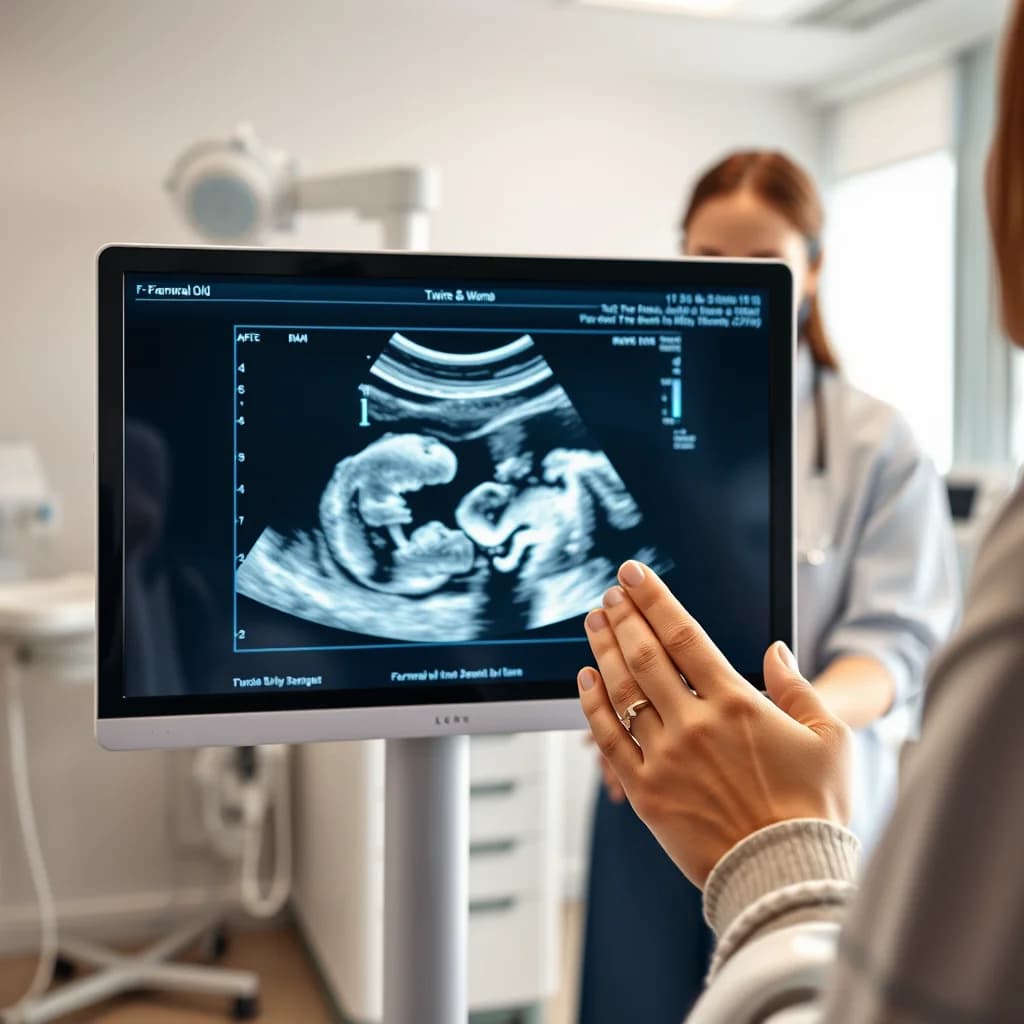 Dokter memeriksa hasil skenario usg kembar tidak identik di klinik