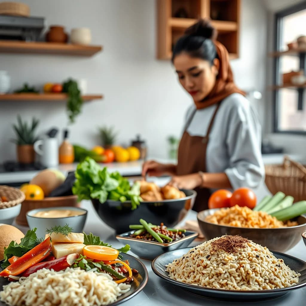 Ibu memasak makanan sehat untuk buka puasa