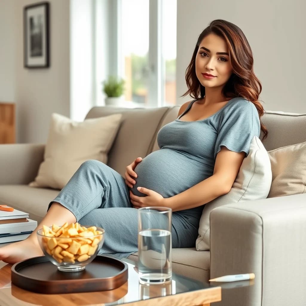 Ibu hamil yang mengalami mual saat hamil mengonsumsi snack dan minum air