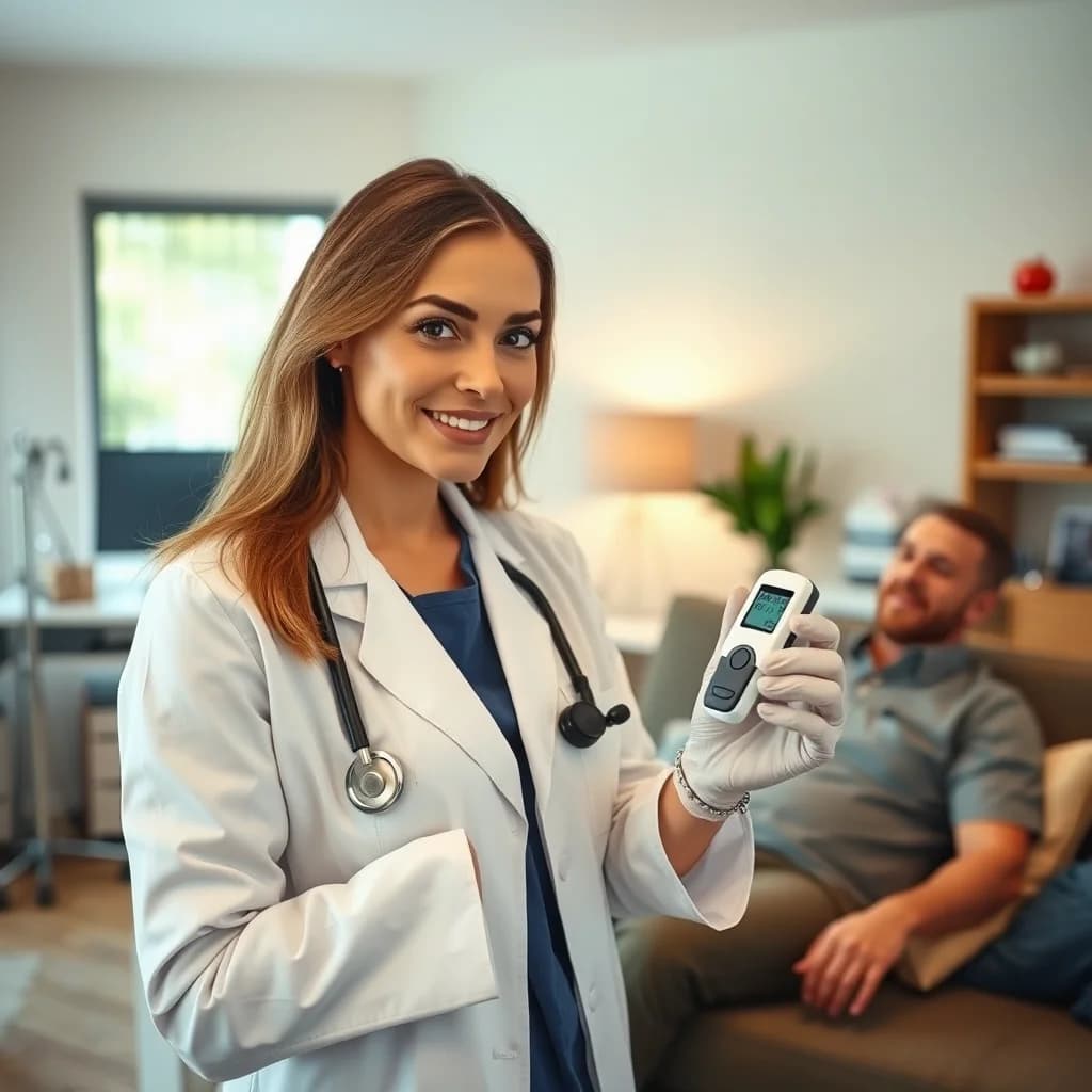 Dokter melakukan tes gula darah untuk kesehatan pasien