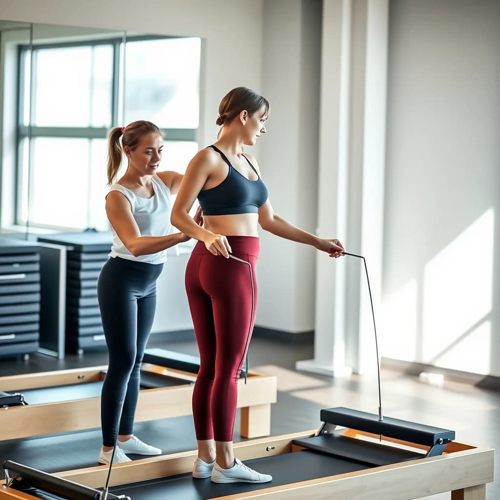 Ibu hamil melakukan Pilates di kelas pertama