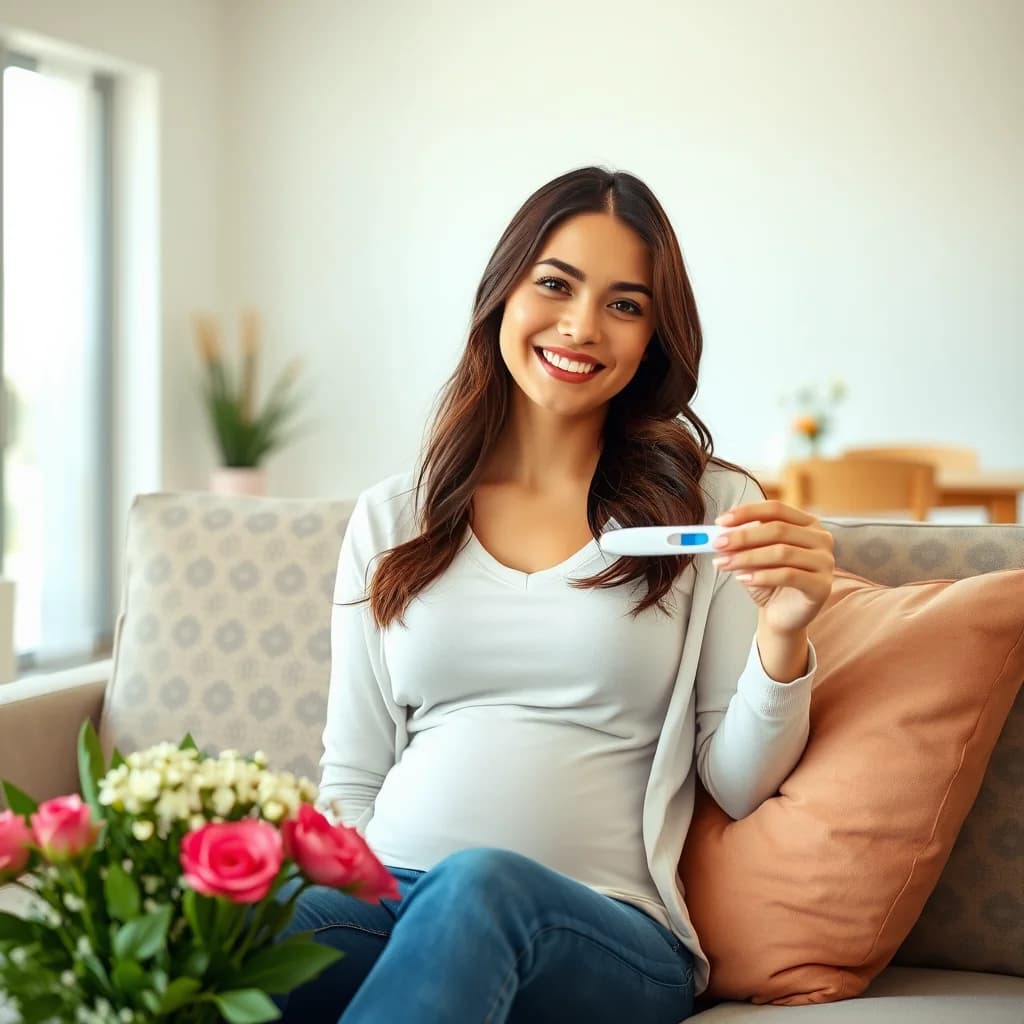 Perempuan hamil bahagia menunggu kelahiran anak pertamanya