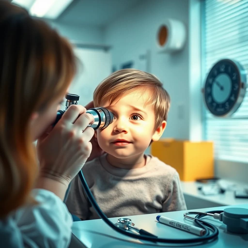 Dokter anak memeriksa mata bayi untuk mendeteksi infeksi mata