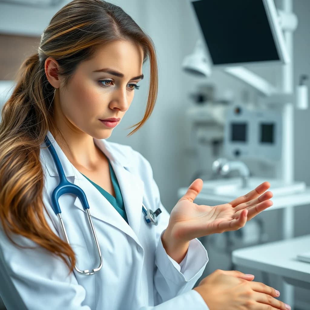 Dokter memeriksa tangan pasien untuk mendeteksi kondisi koreng yang efektif