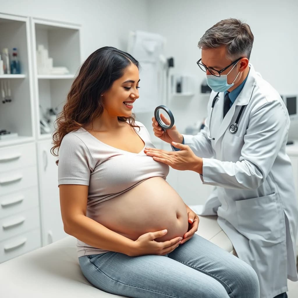Dokter melakukan pemeriksaan kulit ibu hamil untuk mendeteksi perubahan kulit