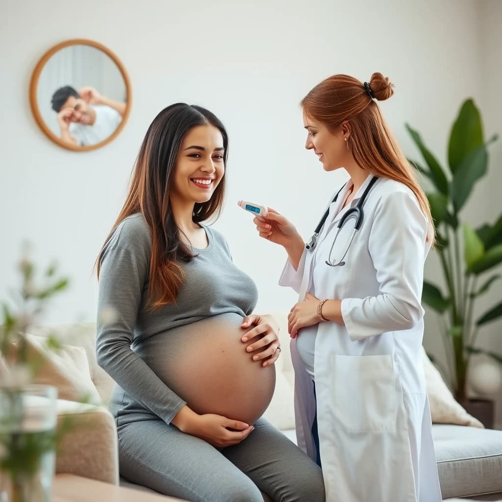 Dokter memberikan konsultasi kepada ibu hamil yang sedang demam