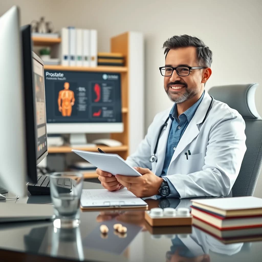 Dokter memeriksa resep obat untuk kondisi prostat