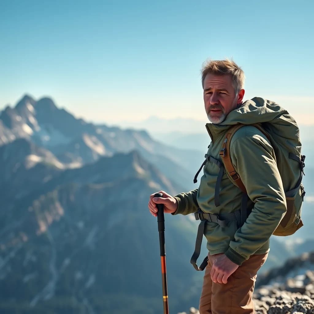 Pendaki berlatih pernapasan tinggi di puncak gunung