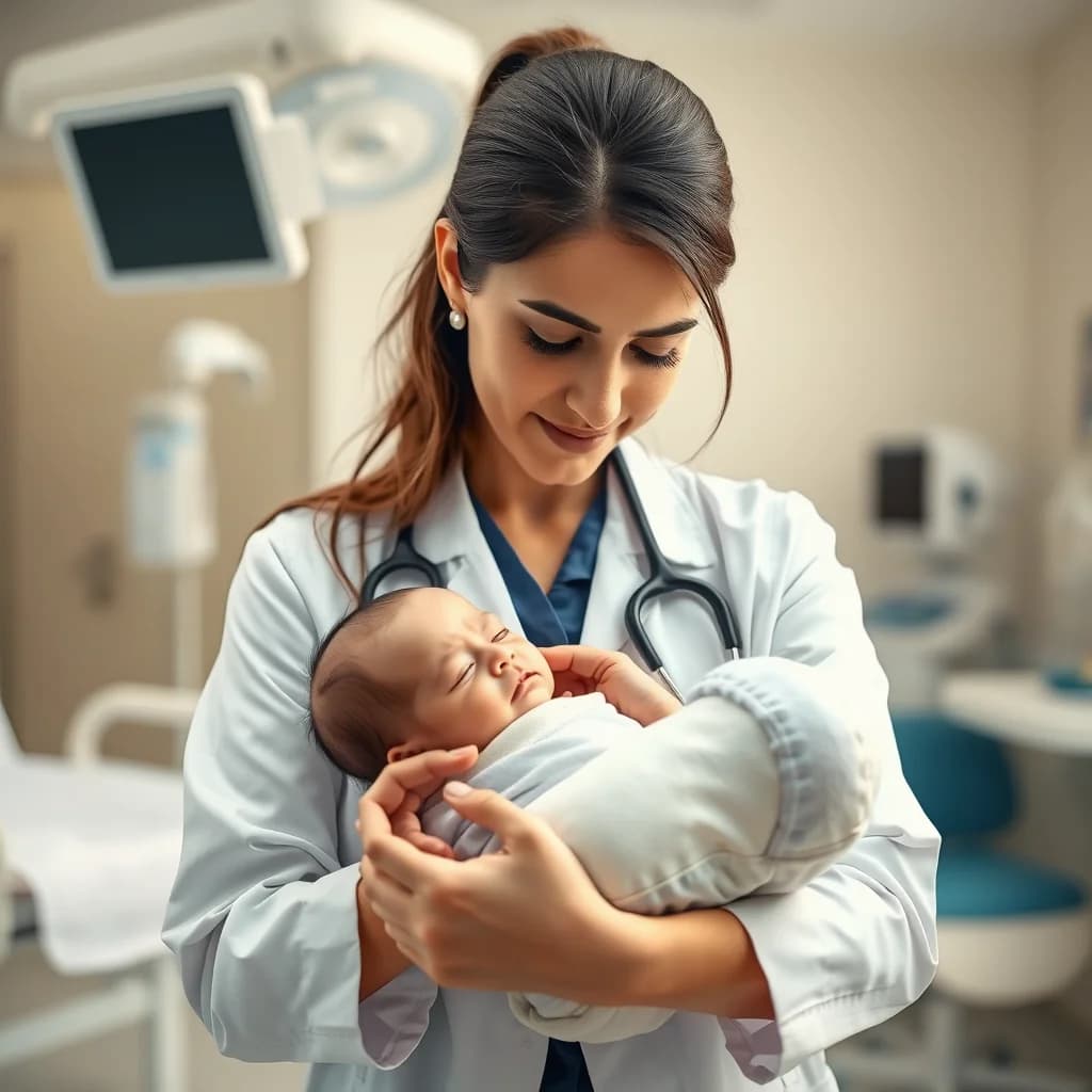 Dokter memeriksa kulit bayi untuk mendeteksi gejala tisu basah