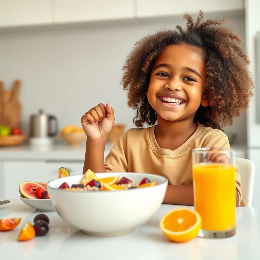 Anak makan sarapan pagi sehat untuk meningkatkan konsentrasi dan prestasi akademik