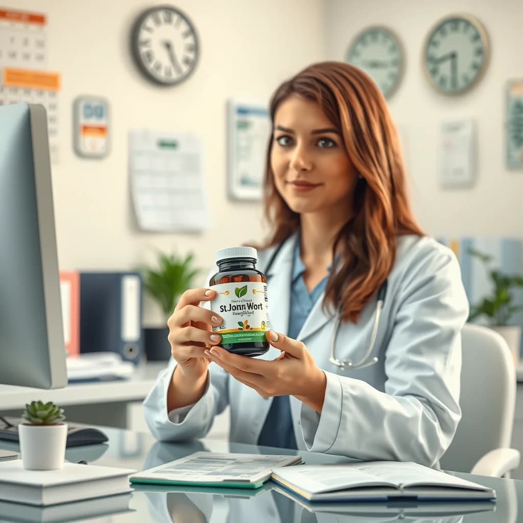 Dokter memeriksa informasi tentang St. John's Wort untuk kesehatan mental