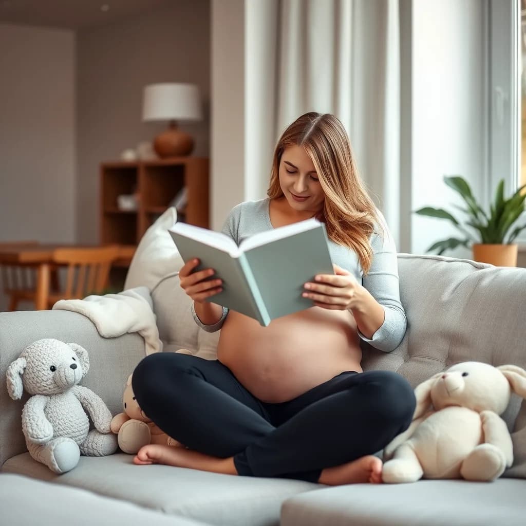Ibu hamil membaca buku untuk janinnya di dalam kandungan