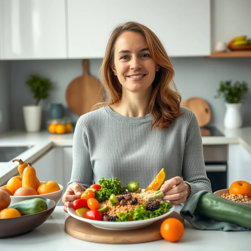 Seorang wanita yang seimbang mengatur nafsu makan berlebih untuk berat badan sehat