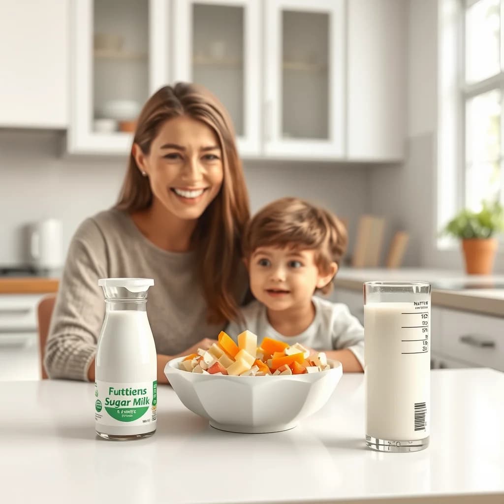 Ibu dan anak memilih susu dengan nutrisi seimbang untuk makanan sehari-hari