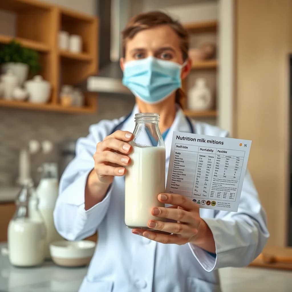 Dokter anak memeriksa nutrisi dengan susu kental manis dan susu lainnya