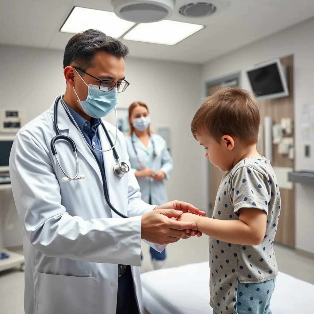 Pediatris memeriksa anak untuk mendeteksi kondisi syok hipovolemik