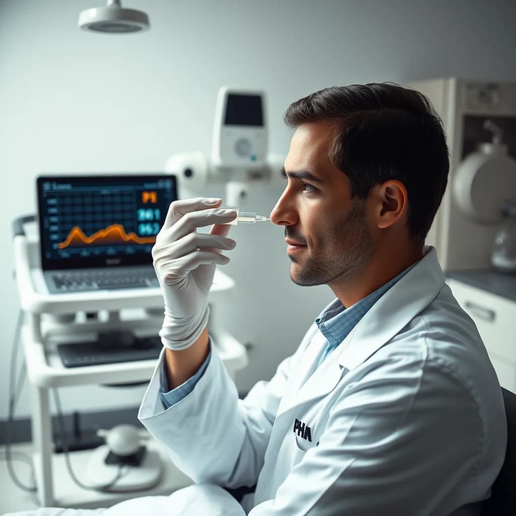 Dokter memeriksa asam lambung pasien dengan menggunakan pH metry