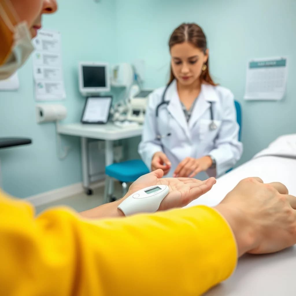 Dokter memeriksa tangan pasien untuk tes kehamilan