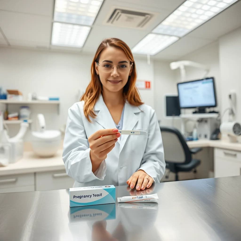 Dokter memeriksa tes kehamilan dengan pasta gigi di laboratorium kesehatan modern