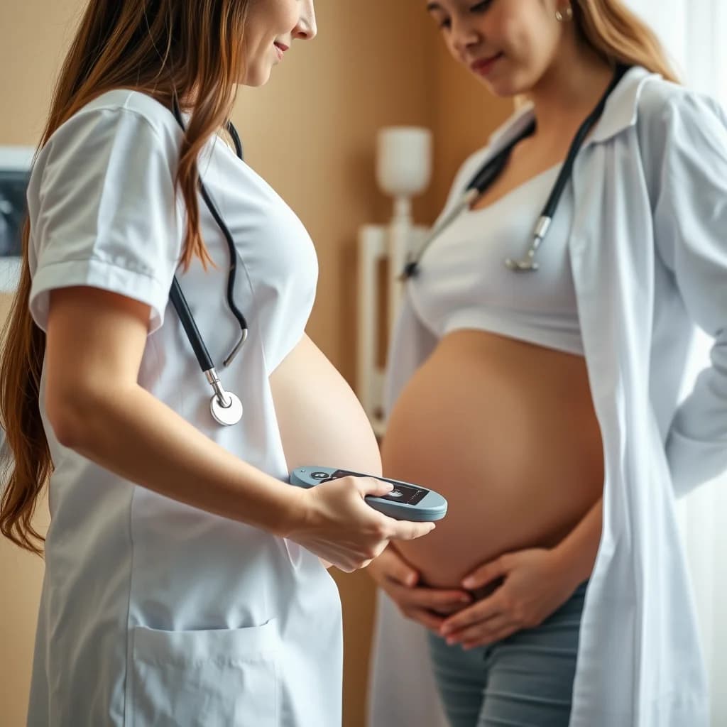 Dokter memeriksa kandungan ibu hamil dengan USG untuk memantau janin